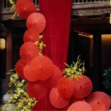 手工绘画伞、手绘伞、涂鸦伞、空白油画纸伞、婚礼伞 - 紅色 - 查看 4