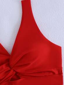 Swim Vcay Women's Solid Color Minimalist Daily Swimwear - Red - View 3