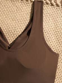 Swim Vcay Women's Solid Color Minimalist Daily Swimwear Set - Coffee Brown - View 5
