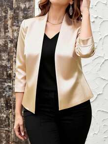 Elenzga Fashionable Casual French Retro Elegant Commuter Short Sleeve Stand Collar Blazer - Apricot - View 7