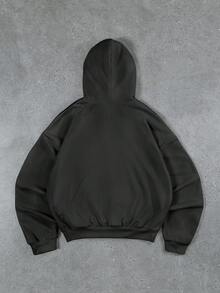 PAVTROS 男士街头风复古连帽衫，针织连帽开衫，卫衣，豹纹绒面面料，奢华品质，品牌Logo，可定制，街头风，日常穿着，时尚单品，户外休闲，返校季，节日礼物，男友礼物，老公礼物 - 深灰色 - 查看 2