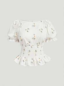 SHEIN MOD 大码女式刺绣衬衫 - 米色 - 查看 6