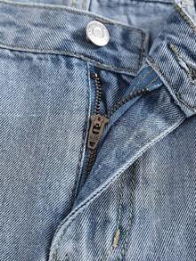 SHEIN ICON Women's Rhinestone Star Washed Denim Straight Leg Shorts - Light Wash - View 5