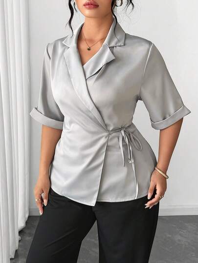 Elenzga Fashionable Casual French Retro Elegant Commuter Bow Tie Collar Half Sleeve Blazer