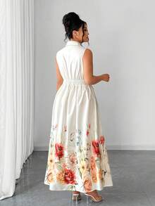 Elenzga Plus Size Women Elegant White Floral Print Ruffle Collar Party Dress,Summer Vacation Holiday Sundress,Garden Bachelorette Party Spring Dress - Multicolor - View 2