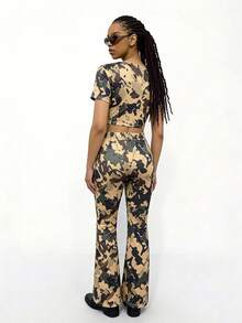 Slouenne Slouenne Women's Sexy Camouflage 2 Pieces Set, Cropped Top And Flared Pants - Army Green - View 2