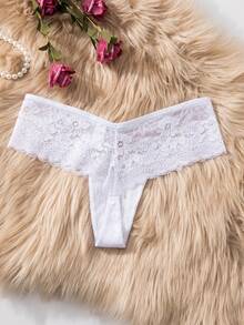 新娘纯白蕾丝拼接丁字裤（女士款） - 白色 - 查看 6