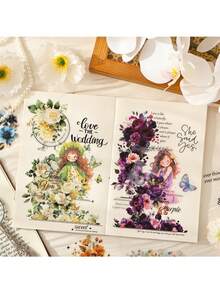 6pcs Sets Satin Rhyme Creative Stickers, Cross-Border Student Decorative Stickers, Waterproof DIY Journal Scrapbook Material Stickers - Multicolor - View 12