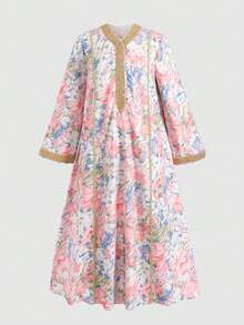 SHEIN Tween Girls' Casual V-Neck Oversized Long Tassel Trim Robe,Kids - Green - View 4