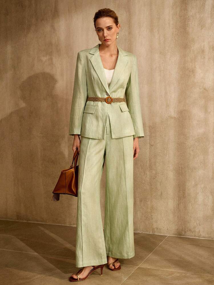 LINEN BLEND WIDE LEG PANTS WITH SEAM FRONT, VINTAGE STYLE, SPRING/SUMMER