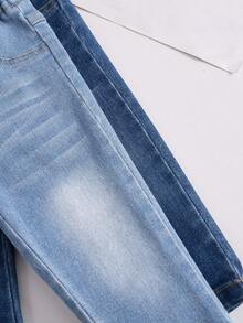 男婴牛仔裤两件套，休闲时尚街头风，可爱百搭，简约百搭，松紧腰带，仿口袋设计，猫须水洗，弹力柔软棉质牛仔面料，适合日常穿着、外出、聚会、上学、通勤等场合，春夏新品上市。 - 彩色 - 查看 4