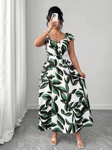 Elenzga Plus Size Women Summer Cap Sleeve Vacation Floral Print Dress - Multicolor - View 6