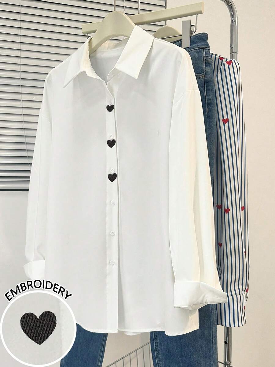 Resyla 女士情人节心形刺绣图案衬衫 - 彩色 - 查看 1