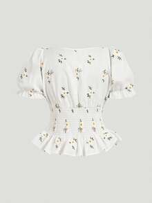 SHEIN MOD 大码女式刺绣衬衫 - 米色 - 查看 3