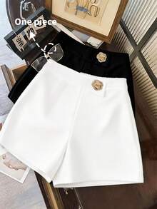 GlowEve CURVE Quần short nữ cỡ lớn, kiểu dáng thường ngày, đa năng, họa tiết hoa 3D bằng kim loại. - trắng - Xem 1