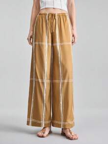 Ontre 2026SS New Striped Print Twist Pocket Fashion Versatile Women's Pants, Spring/Summer - Brown - View 4