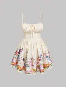 SHEIN MOD 大码女式印花吊带连衣裙，适合春夏、海滩、度假、波西米亚风格，采用束身胸衣式设计。 - 彩色 - 查看 5