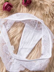 新娘纯白蕾丝拼接丁字裤（女士款） - 白色 - 查看 8