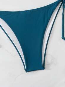 Swim Basics 2pcs Women's Twist Front Cropped Tankini Bikini Set Set Blue Teal Swim - Teal Blue - View 9