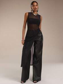 Normani 春夏女式音乐会服装 外出休闲装 2000年代 Y2K 90年代 俱乐部复古锐舞装 音乐节 老钱街头风 复活节 圣帕特里克节 女士派对 海滩婚礼 外出 毕业典礼 优雅度假 休闲 节日 正式 网眼针织透视黑色不对称下摆上衣 女士工作裤 女士高个裤 女士工作服 黑色裤子 女士工作套装 - 黑色 - 查看 6