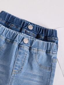 男婴牛仔裤两件套，休闲时尚街头风，可爱百搭，简约百搭，松紧腰带，仿口袋设计，猫须水洗，弹力柔软棉质牛仔面料，适合日常穿着、外出、聚会、上学、通勤等场合，春夏新品上市。 - 彩色 - 查看 5