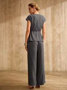 MOTF PREMIUM WOMEN'S BLUE BELTED SLEEVELESS TOP & WIDE LEG JEANS , SPRING/SUMMER DENIM SET - Blue - View 3