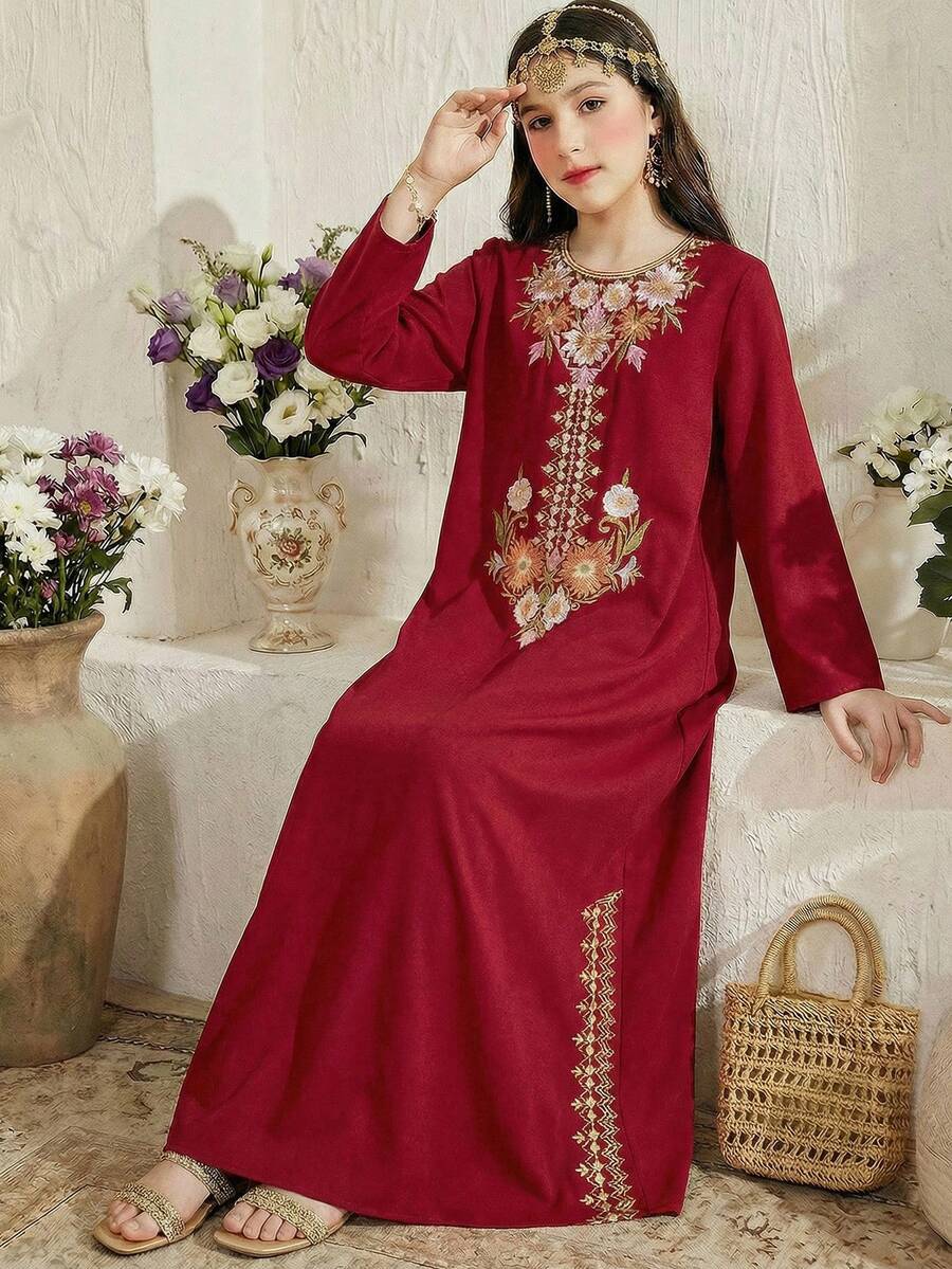 SHEIN Tween Girls Dresses - Burgundy - View 1