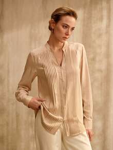 MOTF PREMIUM Áo sơ mi nữ dáng rộng, chất liệu vải dệt họa tiết kẻ sọc, thiết kế thời trang đa năng, thích hợp cho mùa xuân/hè. - Màu Hồng Tươi - Xem 4