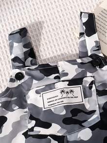 SHEIN Young Boy Casual Camouflage & Palm Tree Pocket Suspender Pants, Suitable For Daily Outdoor Wear - Grey - View 3