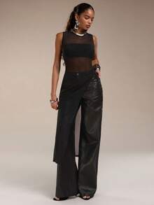 Normani 春夏女式音乐会服装 外出休闲装 2000年代 Y2K 90年代 俱乐部复古锐舞装 音乐节 老钱街头风 复活节 圣帕特里克节 女士派对 海滩婚礼 外出 毕业典礼 优雅度假 休闲 节日 正式 网眼针织透视黑色不对称下摆上衣 女士工作裤 女士高个裤 女士工作服 黑色裤子 女士工作套装 - 黑色 - 查看 7