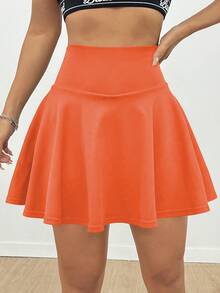 Eassivo Eassivo 女士纯色休闲百搭日常户外运动裙裤，带口袋 - 橘色 - 查看 8