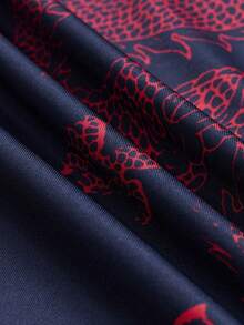 Chiquease 女士印花短袖优雅连衣裙 - 藏蓝色 - 查看 4