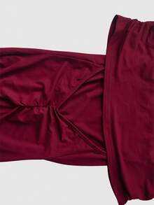 SHEIN PETITE 小码系列女士优雅露肩晚礼服 - 酒紅色 - 查看 8