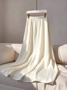 GlowEve CURVE 大码女式通勤时尚拉链拼接条纹迷你A字纯色半身裙 - 杏色 - 查看 2