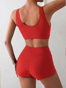 Swim Vcay Women's Solid Color Minimalist Daily Swimwear - Red - View 7