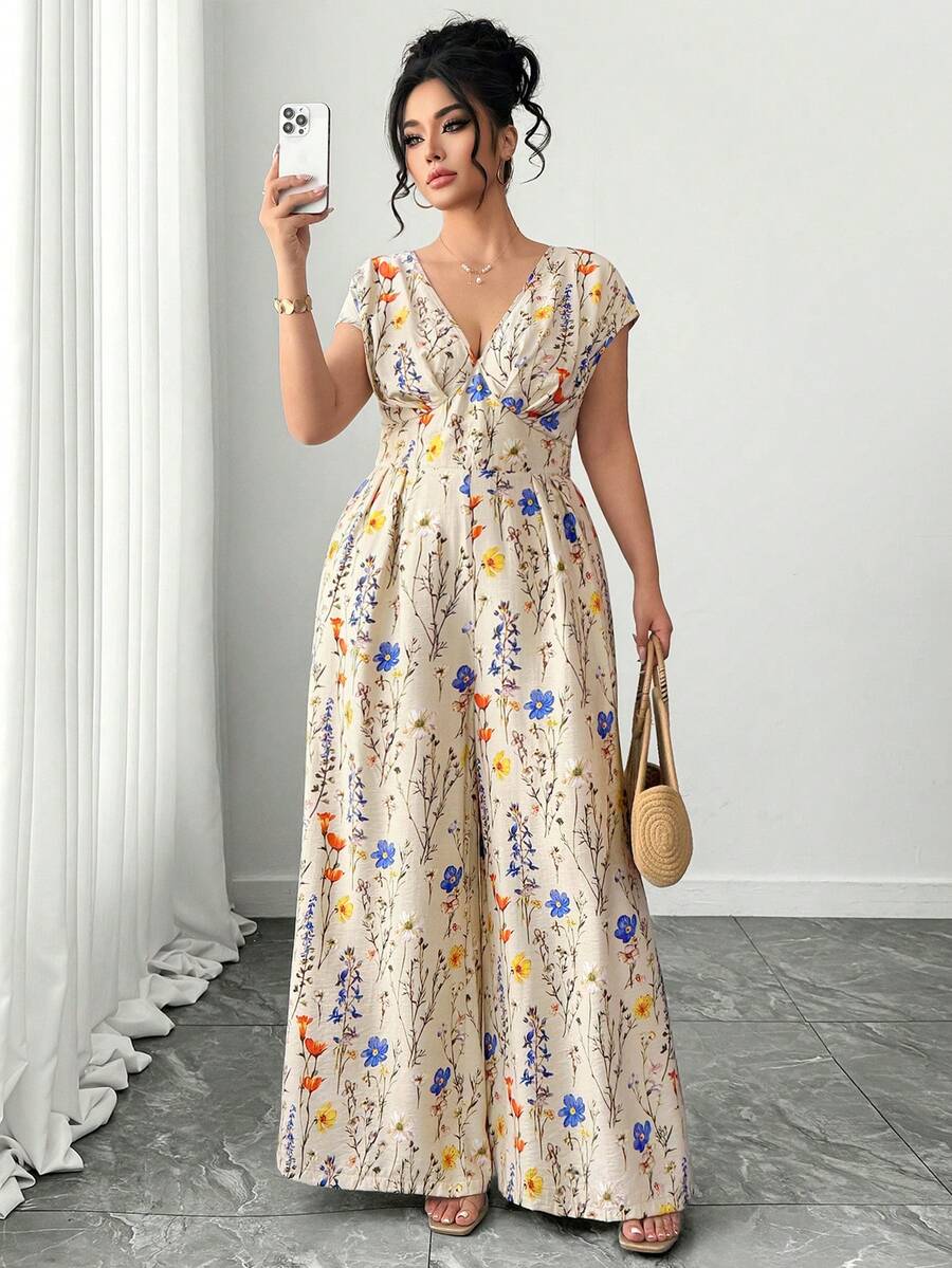 Elenzga 大码女式V领收腰休闲度假风杏色印花连体裤碎花长裙飘逸夏日连衣裙V领长裙长款夏日连衣裙长款度假连衣裙碎花长裙印花长裙夏季碎花长裙碎花连衣裙长裙女式春季长裙畅销连衣裙度假装女式度假连衣裙女士场合连衣裙女式连衣裙正装 - 彩色 - 查看 1