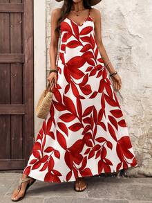 EMERY ROSE Women's Vacation Plant Print Casual Sleeveless Dress - Multicolor - View 3