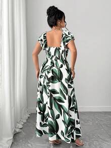 Elenzga Plus Size Women Summer Cap Sleeve Vacation Floral Print Dress - Multicolor - View 2