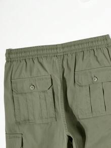 Manfinity Homme Quần cargo nam màu trơn, kiểu dáng thường ngày, thích hợp cho mùa xuân và mùa thu. - Cỏ xanh - Xem 6