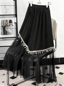 GlowEve CURVE Plus Size Women Bohemian Contrast Mesh Skirt, Spring/Summer - Black - View 2