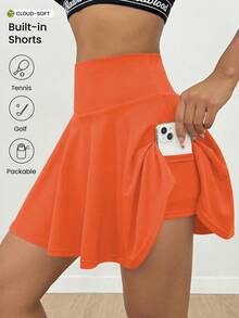 Eassivo Eassivo 女士纯色休闲百搭日常户外运动裙裤，带口袋 - 橘色 - 查看 5