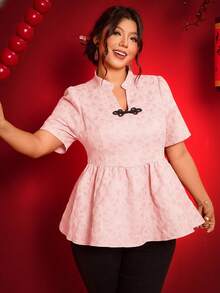 Elenzga 大码女式V领褶皱休闲百搭日常短袖衬衫 - 粉色 - 查看 5