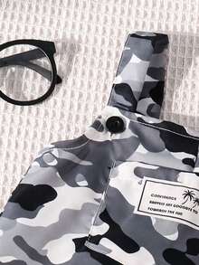 SHEIN Young Boy Casual Camouflage & Palm Tree Pocket Suspender Pants, Suitable For Daily Outdoor Wear - Grey - View 4