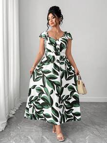 Elenzga Plus Size Women Summer Cap Sleeve Vacation Floral Print Dress - Multicolor - View 1