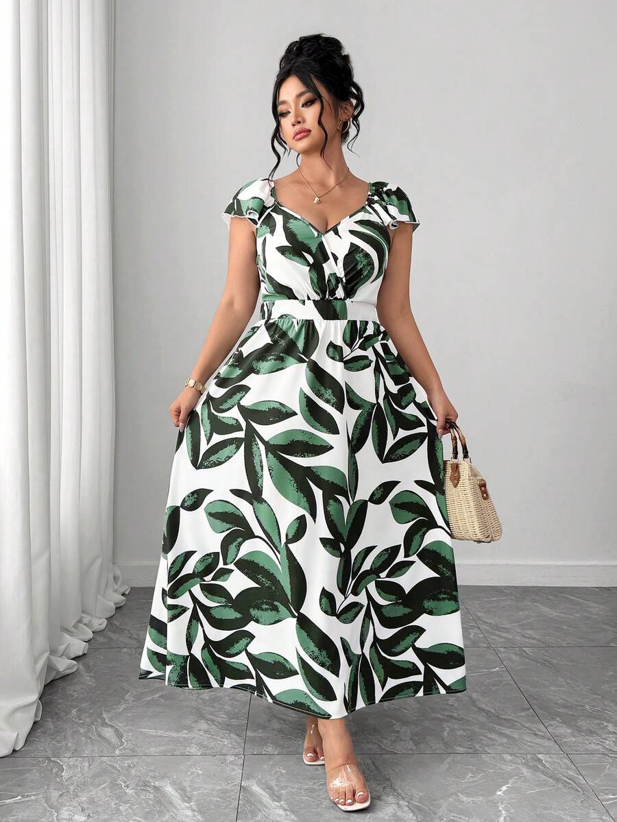Elenzga Plus Size Women Summer Cap Sleeve Vacation Floral Print Dress - Multicolor - View 1