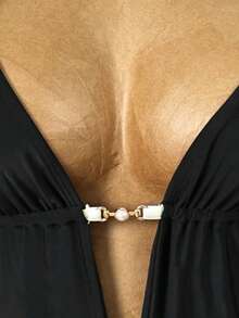 Swim SXY 优雅黑色深V连体泳衣，性感金属扣设计，显瘦塑形，适合度假和水疗 - 黑色 - 查看 8