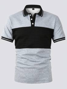 Calvornis 男士對比條紋配色休閒高爾夫 Polo 衫，短袖夏季上衣，老錢風日常休閒、度假與戶外穿搭 - 彩色 - 查看 4