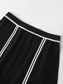 GlowEve CURVE 大码女式经典黑白撞色宽松A字裙，松紧腰，适合工作和日常穿着 - 黑與白 - 查看 4