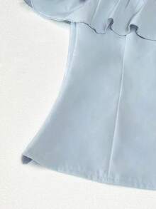 EMERY ROSE Women's Solid Color Off-Shoulder Ruffle Hem Summer Fashion Blouse - Blue - View 4