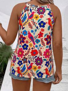 SHEIN VCAY CURVE Women's Plus Size Floral Print Sleeveless Round Neck Tank Top & Camisole - Multicolor - View 2